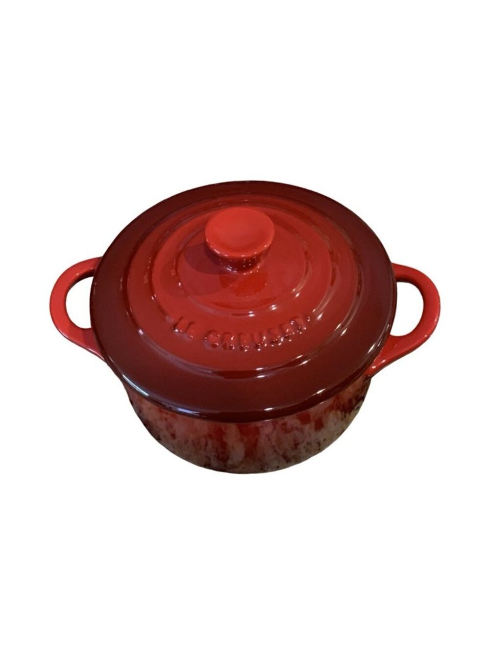 Le Creuset Petite Round Casserole Mini Cocotte Cerise Red Baking Dish 8 Oz W/lid